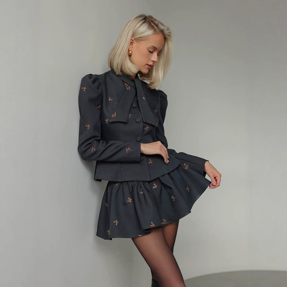 Blazer dress women with voluminous puff sleeves and an elegant bow application Chic and Style