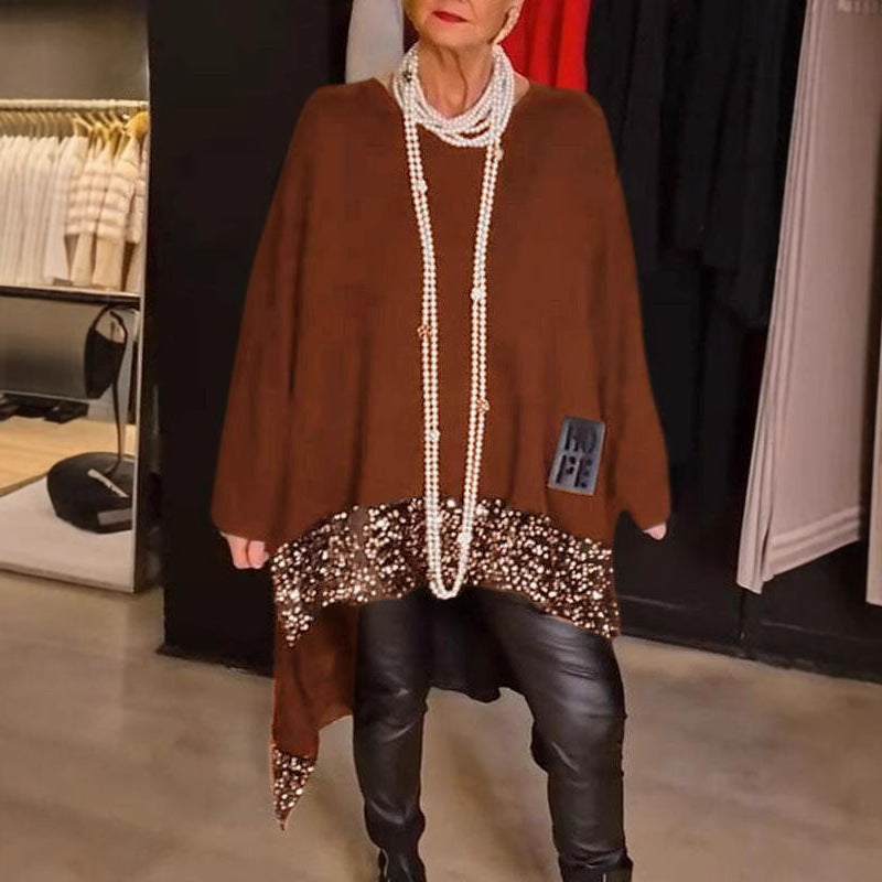 Dames Élégant et fluide haut en tricot asymétrique Chic und Stil