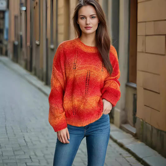 Pull en tricot décontracté pour femmes avec un motif de trous moderne et des manches volumineuses Chic und Stil