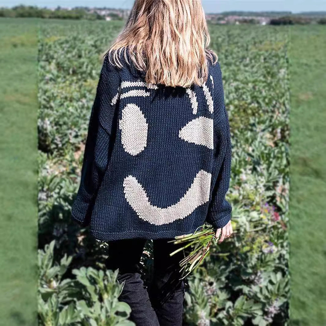 Pull en grosse maille pour femmes avec motif Smiley créatif Chic und Stil