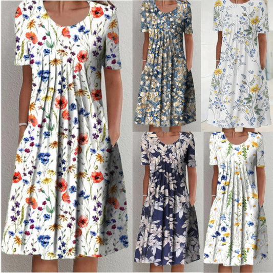 Robe midi femme à fleurs avec design plissé Chic und Stil