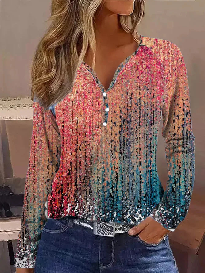 Chemisier long élégant pour femmes avec dégradé graphique et détails de boutons Chic und Stil