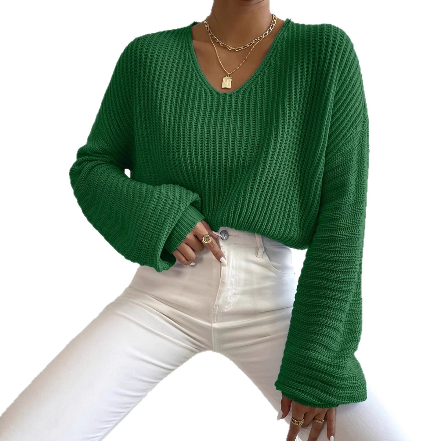Pull en gros tricot pour femmes avec décolleté en V profond et manches décontractées Chic und Still