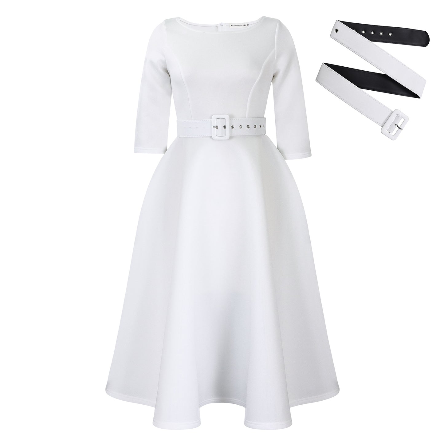 Robe élégante A-ligne pour femmes avec ceinture et manches ¾ Chic und Stil