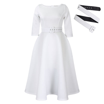 Robe élégante A-ligne pour femmes avec ceinture et manches ¾ Chic und Stil