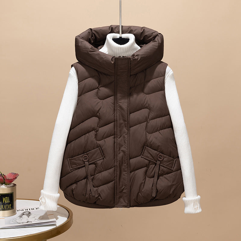 Dames Gilet matelassé à capuche et manches en tricot élégantes Chic und Stil