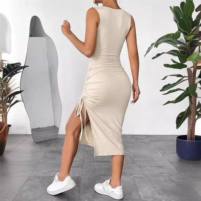 Robe midi ajustée pour femmes avec effet froncé décoratif et lacets latéraux Chic und Stil