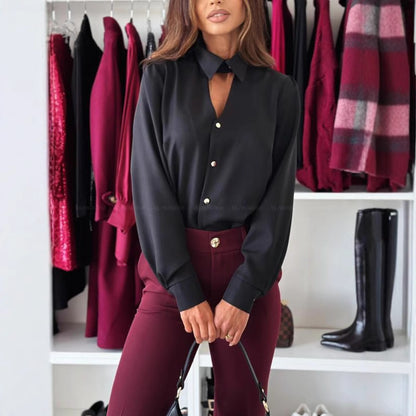 Dames Élégante blouse avec col chic et boutons décoratifs Chic und Stil