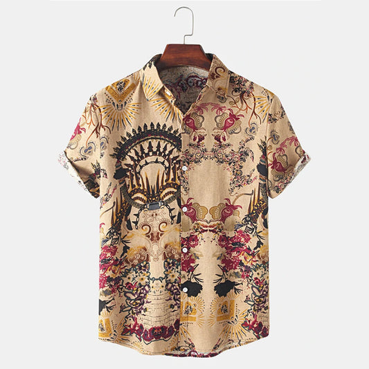 Chemise à manches courtes pour hommes avec impression de fond élaborée et col classique Chic und Stil