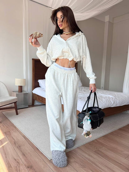 Ladies cropped hoodie and relaxed sweatpants set Chic and Style
