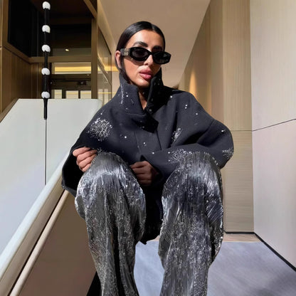 Dame Veste oversize tendance avec des appliqués scintillants Chic und Stil
