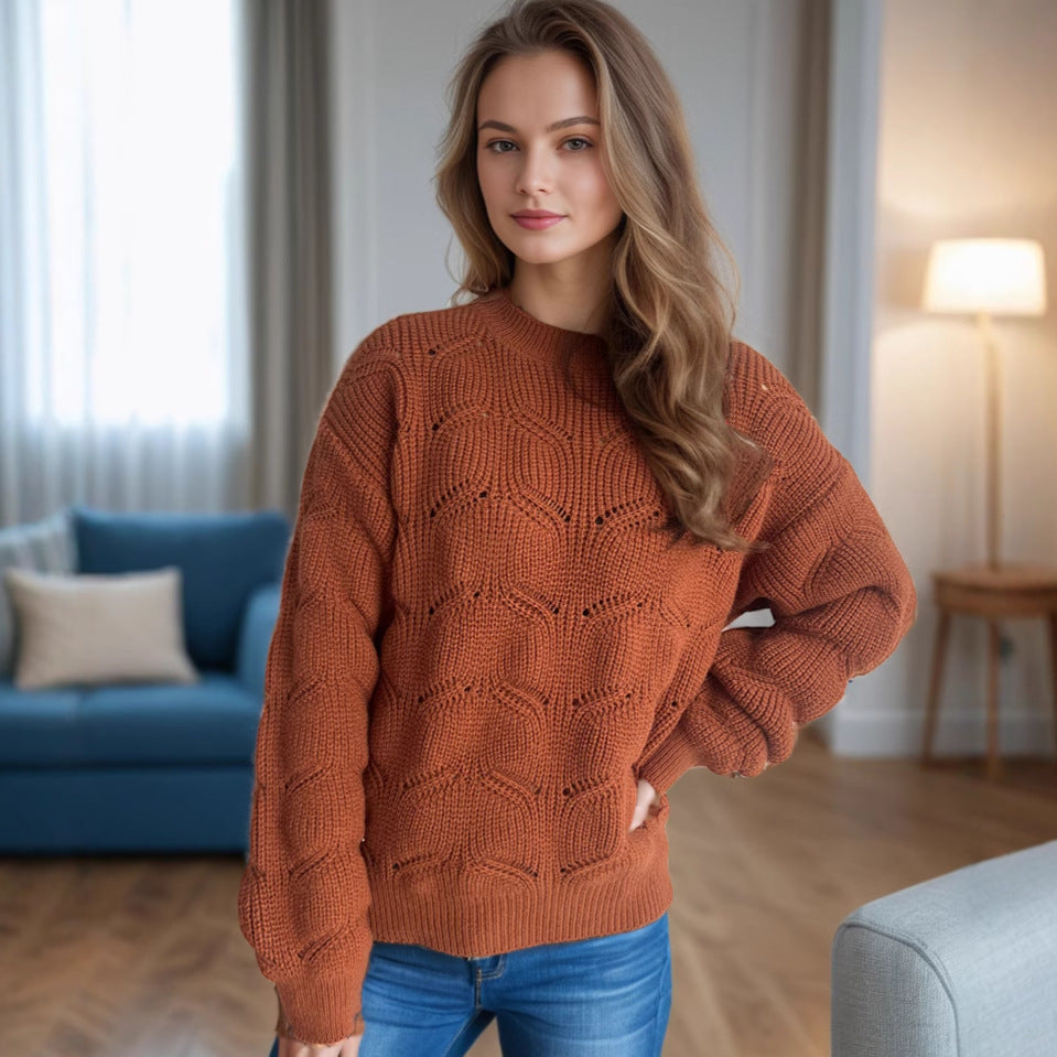 Pullover en grosse maille pour femmes avec un motif romanesque en torsade et des manches larges Chic und Stil