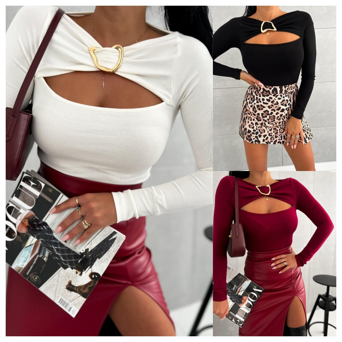 Women's long-sleeved blouse with cut-out details Chic and stylish