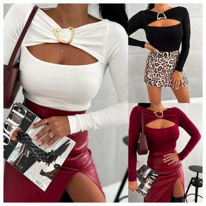 Women's long-sleeved blouse with cut-out details Chic and stylish