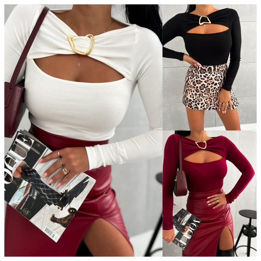 Women's long-sleeved blouse with cut-out details Chic and stylish