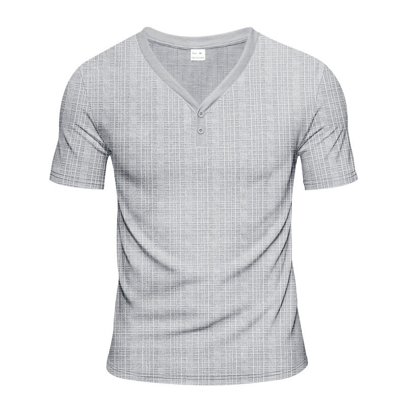 T-shirt Henley à manches courtes pour hommes avec design de structure géométrique et décolleté en V tendance Chic und Stil