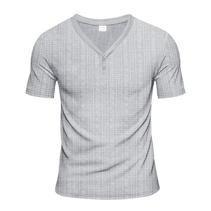 T-shirt Henley à manches courtes pour hommes avec design de structure géométrique et décolleté en V tendance Chic und Stil
