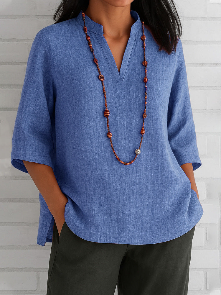 Blouse décontractée pour femmes avec décolleté en V et poches latérales Chic und Stil