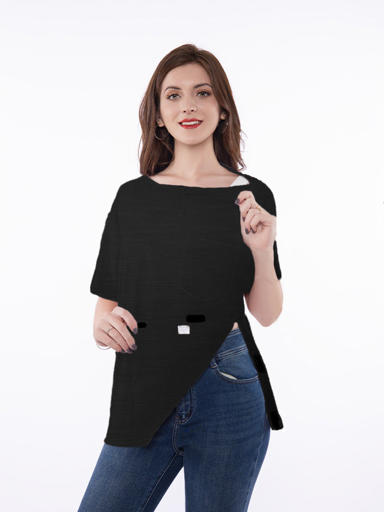 T-shirt à manches courtes tendance pour femmes avec coupe innovante et détails ludiques Chic und Stil