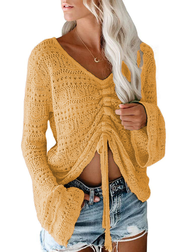 Femme pull à col V tendance avec fronces Chic und Stil