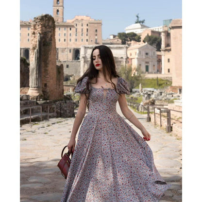 Robe Midi Femme avec Manches Bouffantes et Motif Floral Chic und Stil