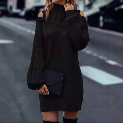 Robe en tricot pour femmes avec design off-shoulder et tricot unique en torsade Chic und Stil