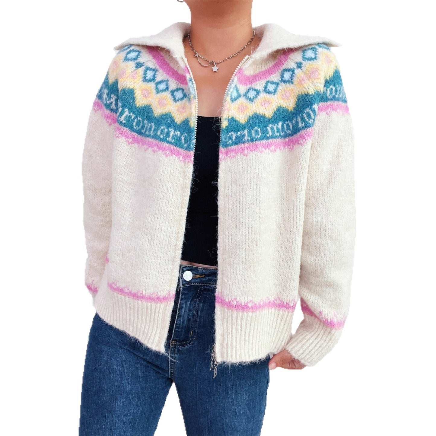 Dame cardigan avec motif coloré et fermeture éclair de haute qualité Chic und Stil