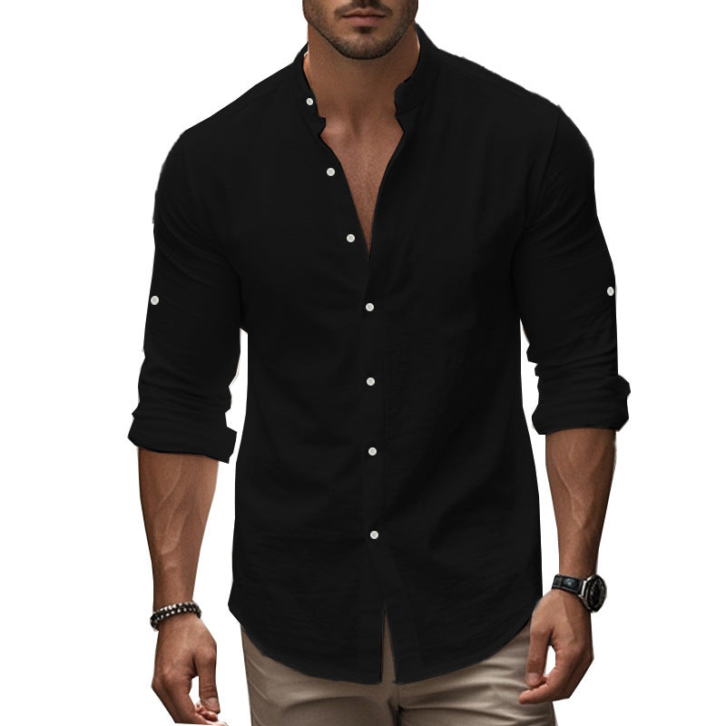 Chemise élégante à manches longues pour hommes avec col montant moderne et détails pratiques en boutons Chic und Stil