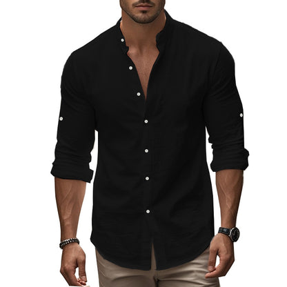 Chemise élégante à manches longues pour hommes avec col montant moderne et détails pratiques en boutons Chic und Stil
