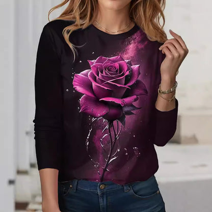 T-shirt pour femmes avec motif de rose artistique et manches longues Chic und Stil