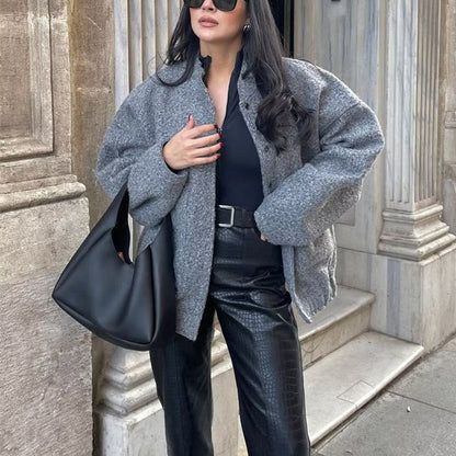 Dames élégante veste en laine oversized avec coupe décontractée et tissu texturé Chic und Stil