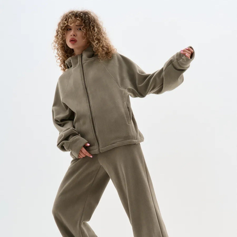 Dame Veste en polaire avec haute fermeture éclair et manches larges Chic und Stil