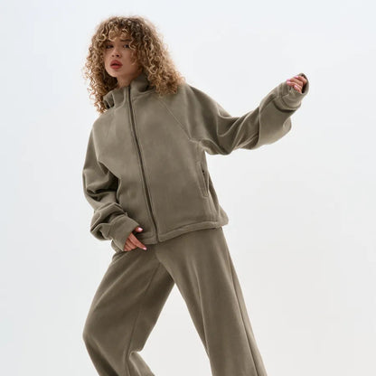 Dame Veste en polaire avec haute fermeture éclair et manches larges Chic und Stil