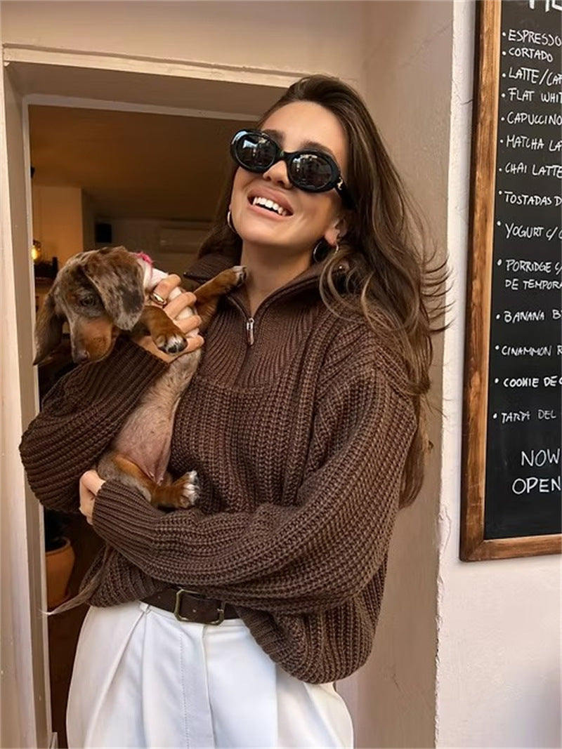 Pull femme en tricot épais avec col montant et fermeture éclair Chic und Stil