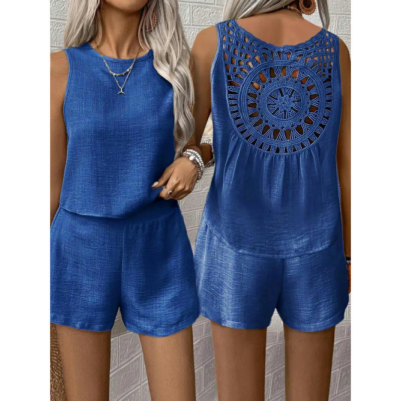 Chic and Stil women's backless jumpsuit with crochet detail