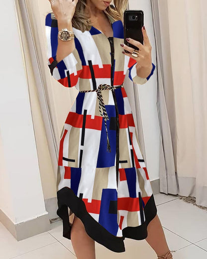 Ladies' Striped Button-Down Shirt Dress with Belt Chic und Stil