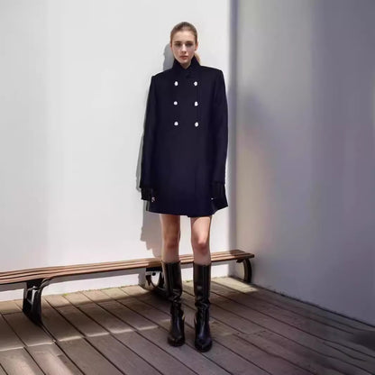 Dames Élégante Manteau Court à Double Rangée de Boutons avec Détails Soie Chic und Stil