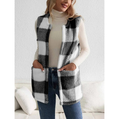 Dames Gilet Douillet avec Motif à Carreaux Tendance Chic und Stil