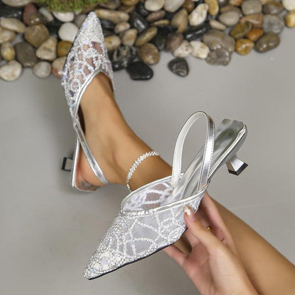 Dames Escarpins à talon ouvert élégants avec un motif en dentelle délicat et un talon bloc confortable Chic und Stil