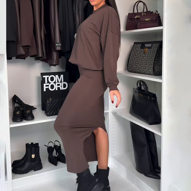 Chic und Stil Ensemble de pull-over oversize pour dames et jupe maxi