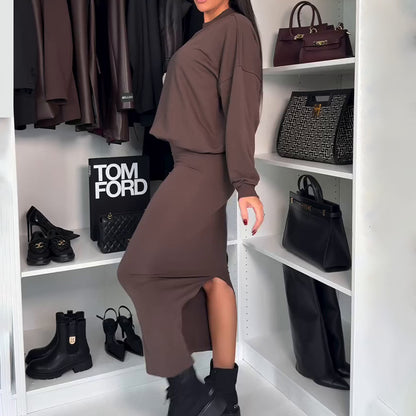 Chic und Stil Ensemble de pull-over oversize pour dames et jupe maxi