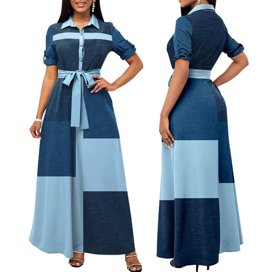 Robe maxi pour femmes avec patte de boutonnage et ceinture à nouer Chic und Stil