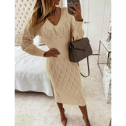 Robe en tricot pour femmes avec motif semi-transparent et élégant décolleté en V Chic und Stil