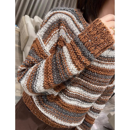 Pull en tricot rayé confortable pour femmes Chic und Stil