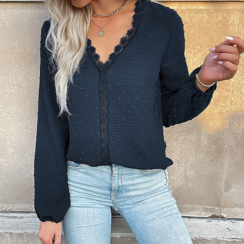 Blouse femme avec décolleté en V et dentelle élégante Chic und Stil