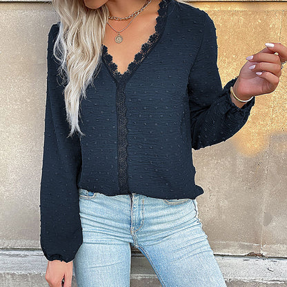 Blouse femme avec décolleté en V et dentelle élégante Chic und Stil