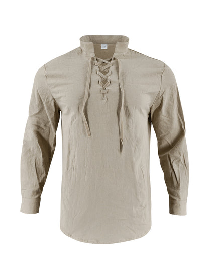 Chemise à manches longues pour hommes avec lacets à la mode et col montant Chic und Stil