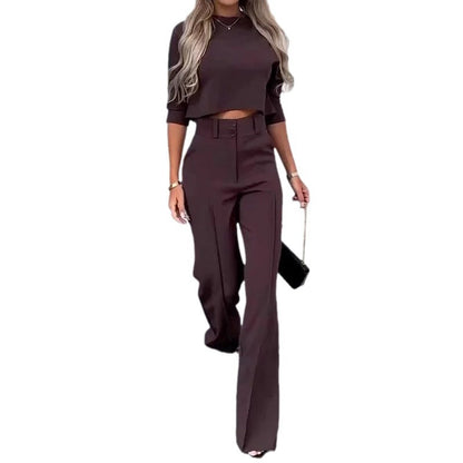 Woman trendy cropped top with elegant palazzo pants Chic and Style