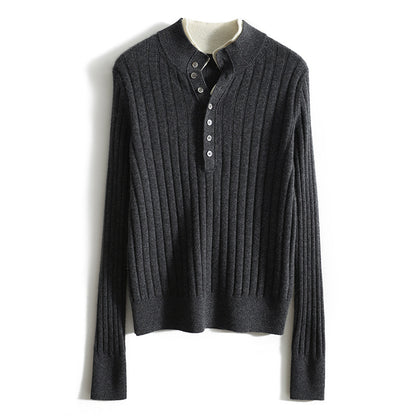 Haut en tricot Henley côtelé pour femmes Chic und Stil