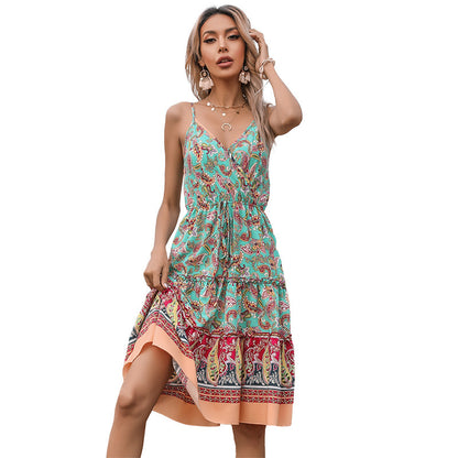 Robe de vacances bohemian à imprimé paisley pour femmes avec ceinture à nouer Chic und Stil